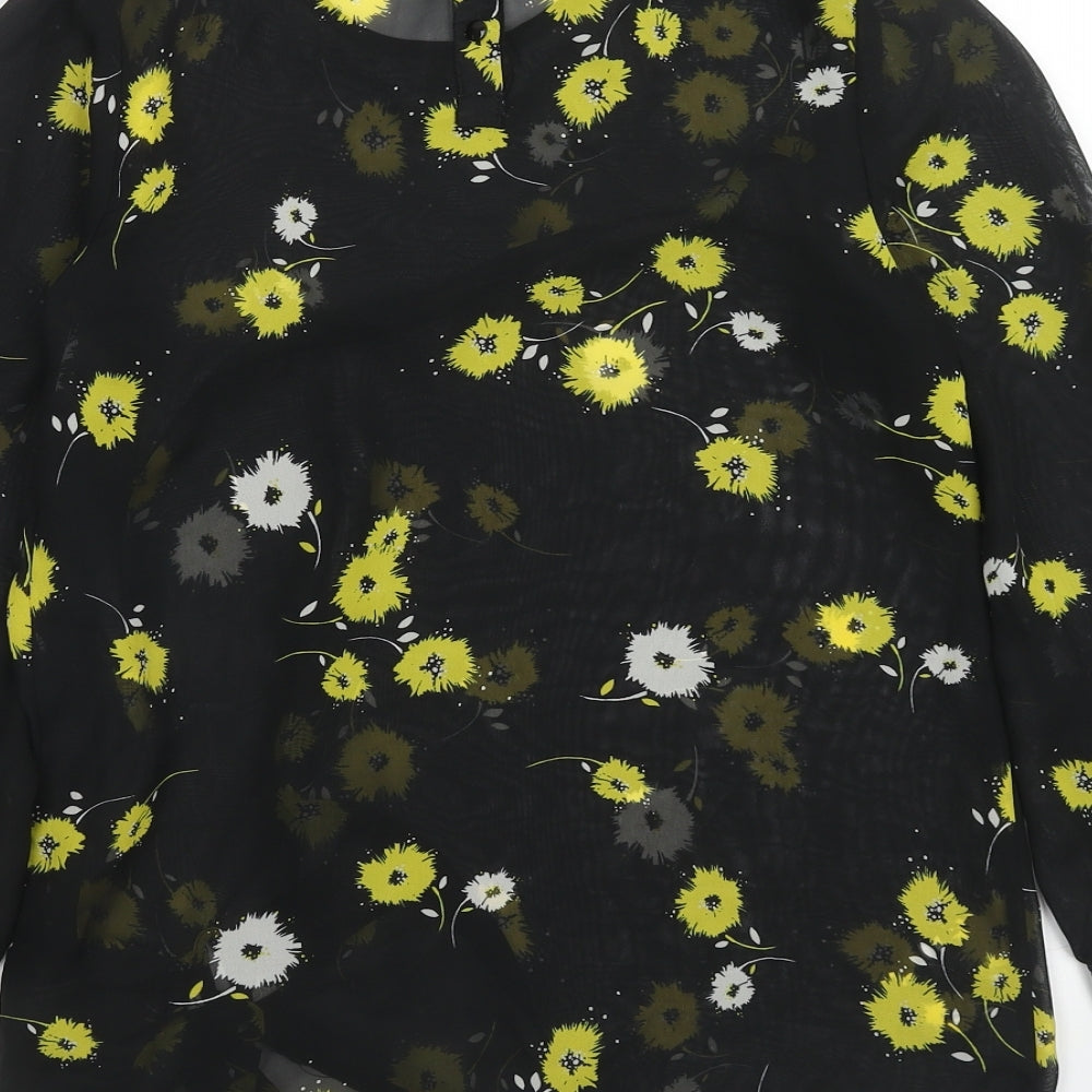 New Look Womens Black Floral Polyester Basic Blouse Size 10 Round Neck - Knot Front