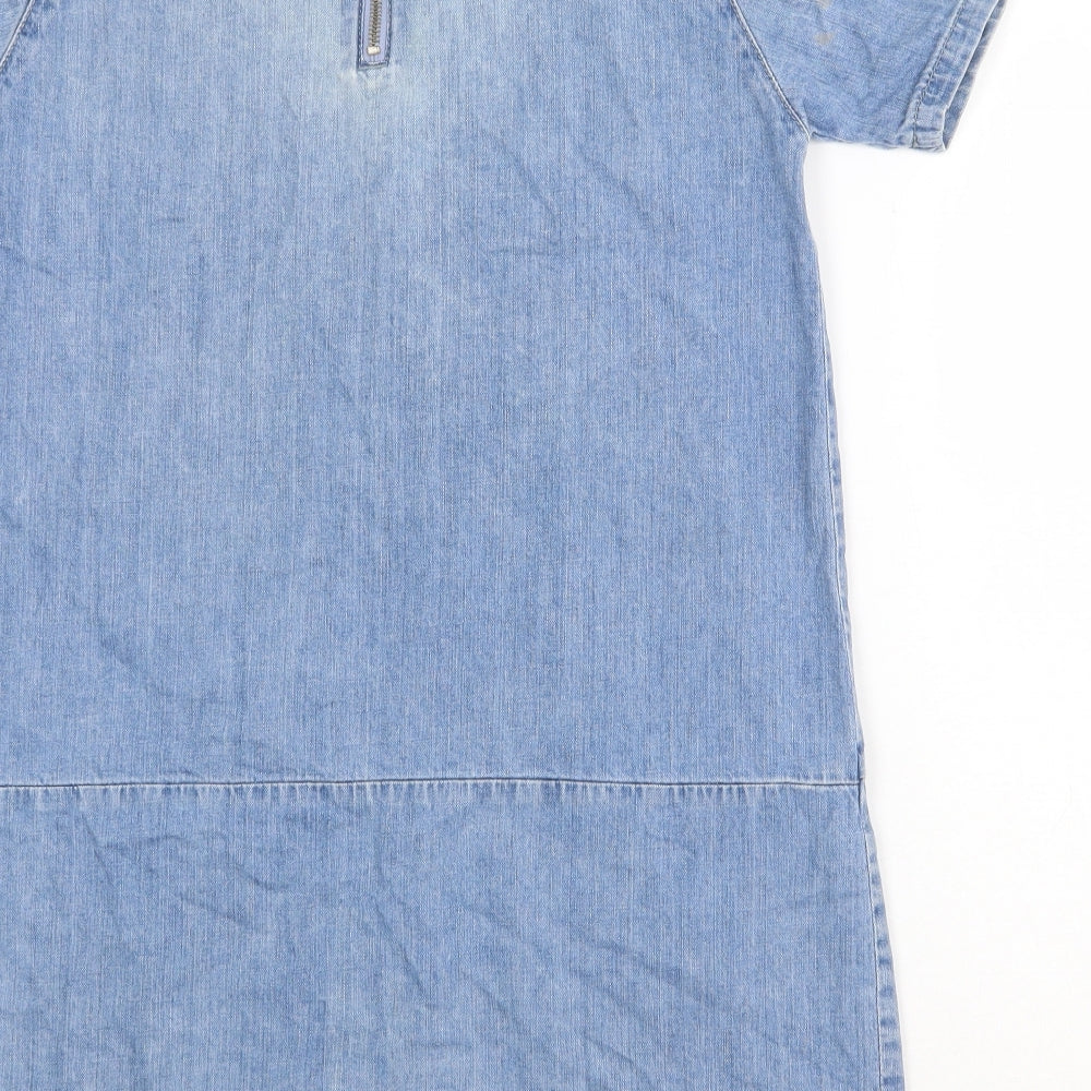 Topshop Womens Blue 100% Cotton A-Line Size 8 Round Neck Zip