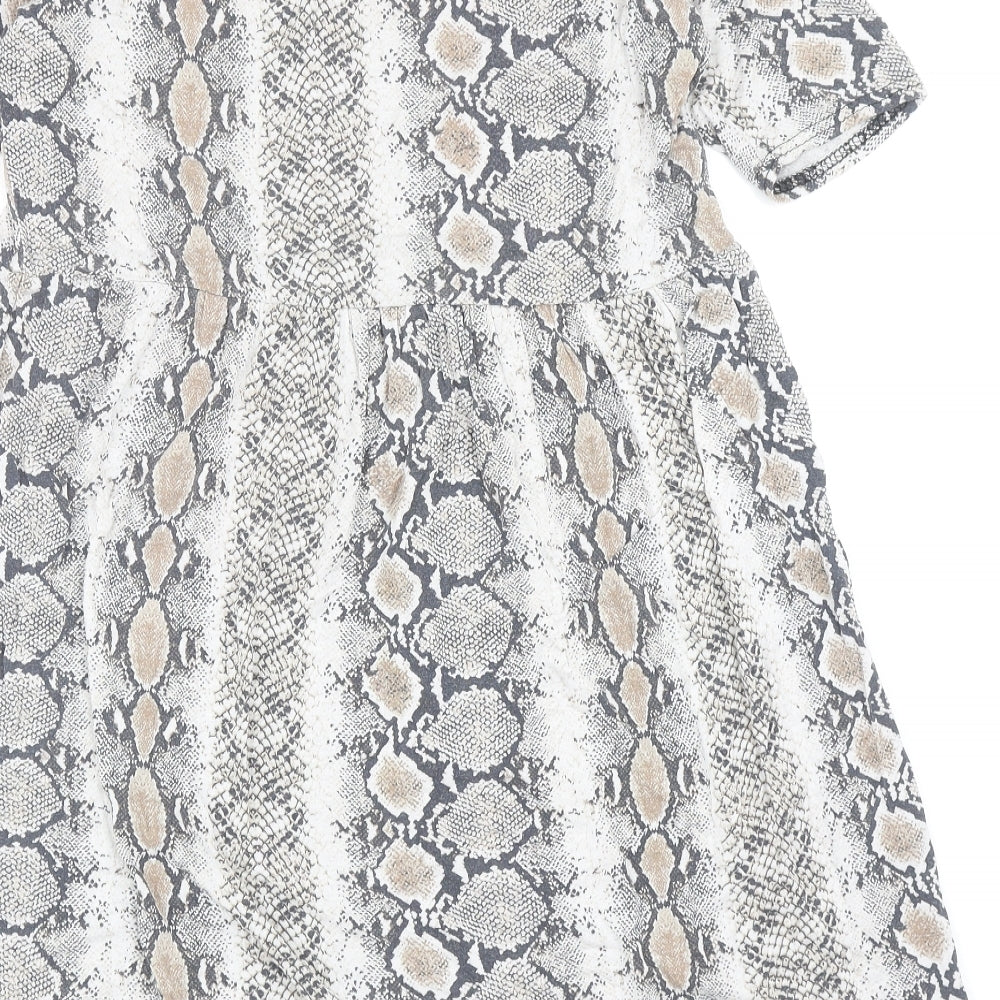 I SAW IT FIRST Womens Grey Animal Print Viscose Fit & Flare Size 10 Square Neck Pullover - Snakeskin Pattern