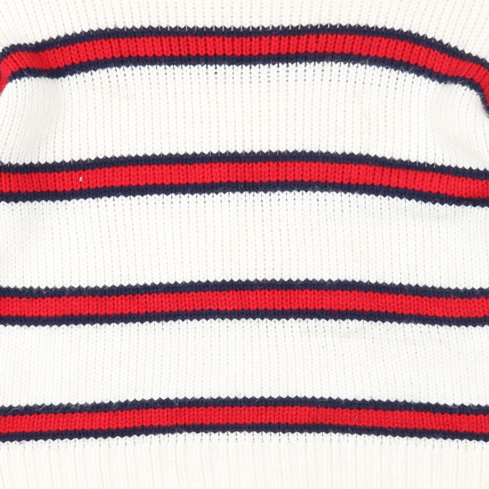 PINK Womens White Round Neck Striped Acrylic Pullover Jumper Size S