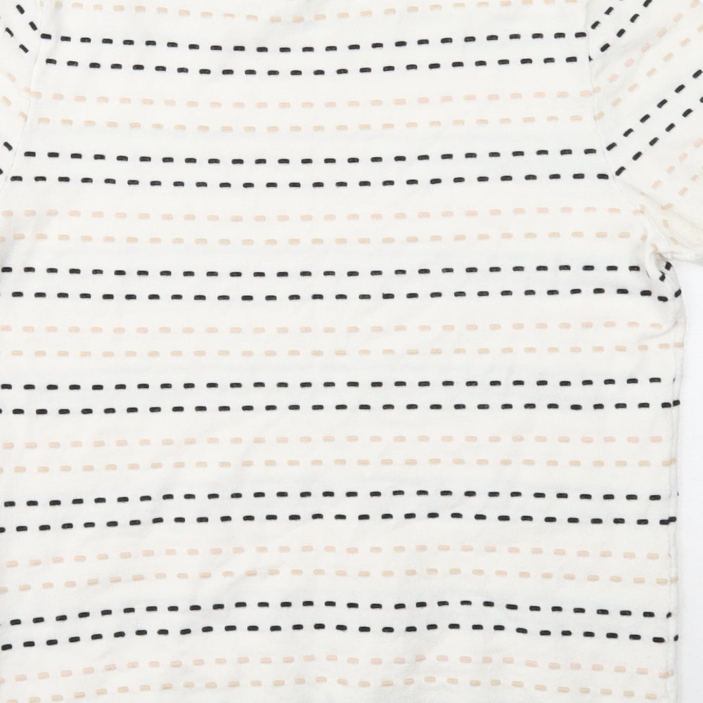 Warehouse Womens White Round Neck Geometric Viscose Pullover Jumper Size 14