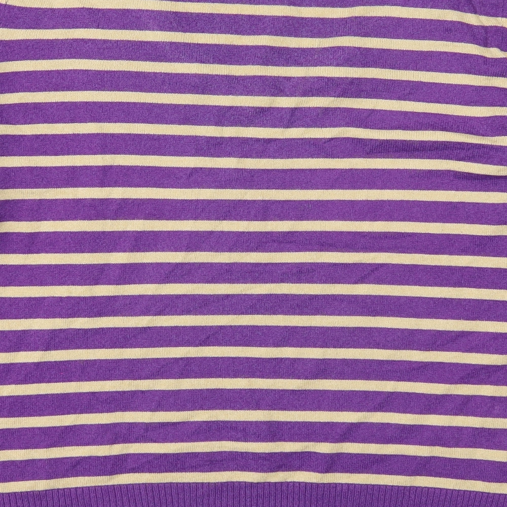 H&M Womens Purple V-Neck Striped Acrylic Pullover Jumper Size L