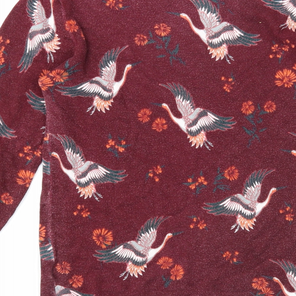 Debenhams Womens Purple Round Neck Floral Viscose Pullover Jumper Size 6 - Bird Pattern