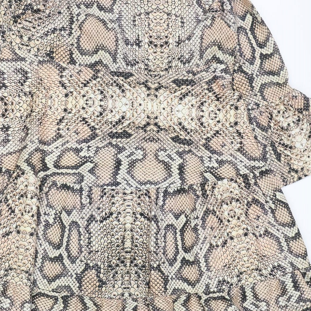 Preworn Womens Brown Animal Print Polyester Trapeze & Swing Size S V-Neck Pullover - Snakeskin Pattern