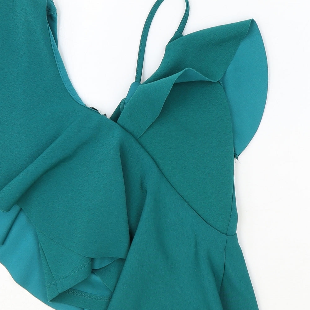 River Island Womens Green Polyester Cropped Blouse Size 6 One Shoulder