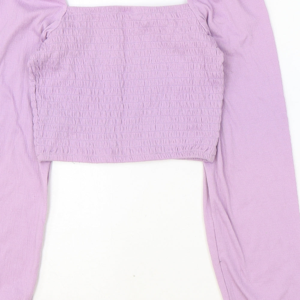 Divided Womens Purple Polyester Cropped Blouse Size XS Square Neck