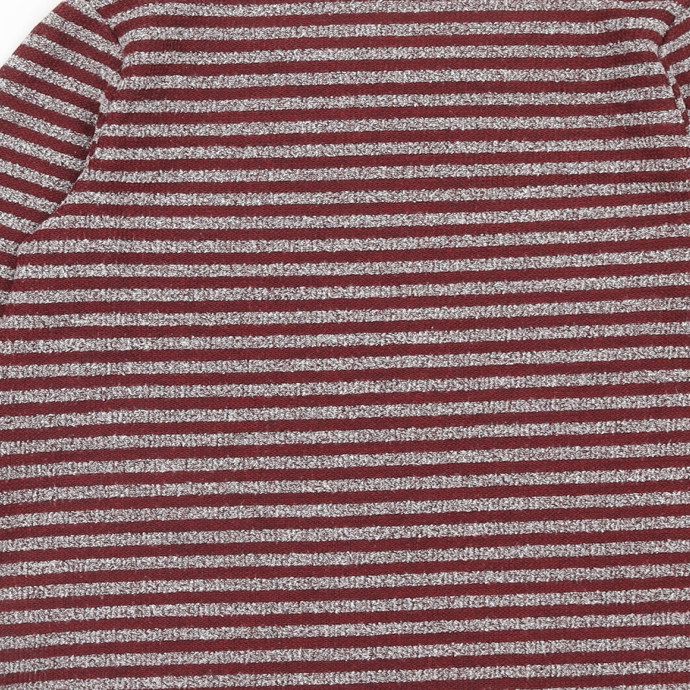 Epilogue Womens Red Scoop Neck Striped Polyester Pullover Jumper Size 10