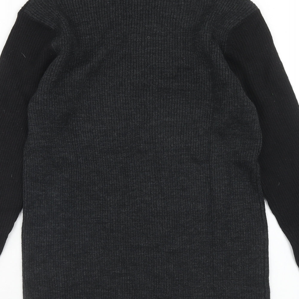 Classique Womens Black V-Neck Striped Acrylic Pullover Jumper Size M