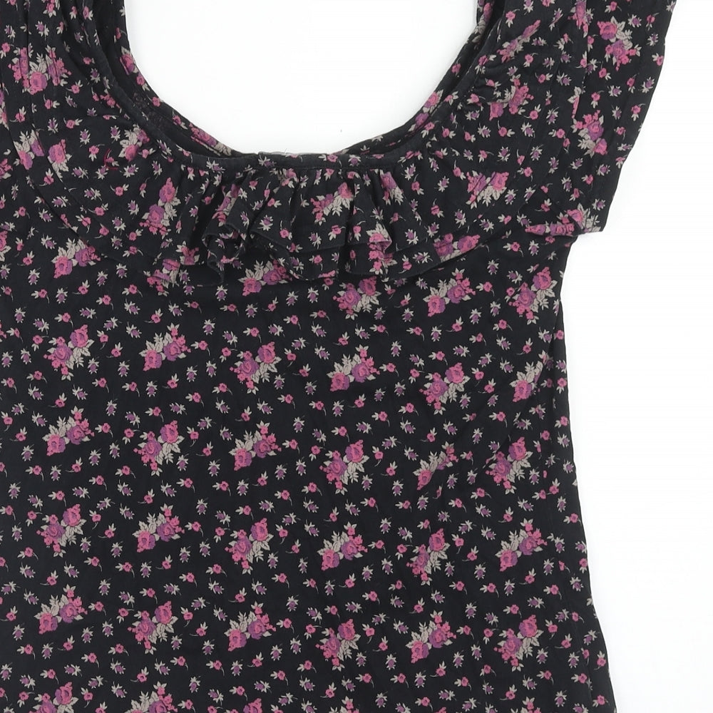 Atmosphere Womens Black Floral Cotton Basic T-Shirt Size 10 Round Neck
