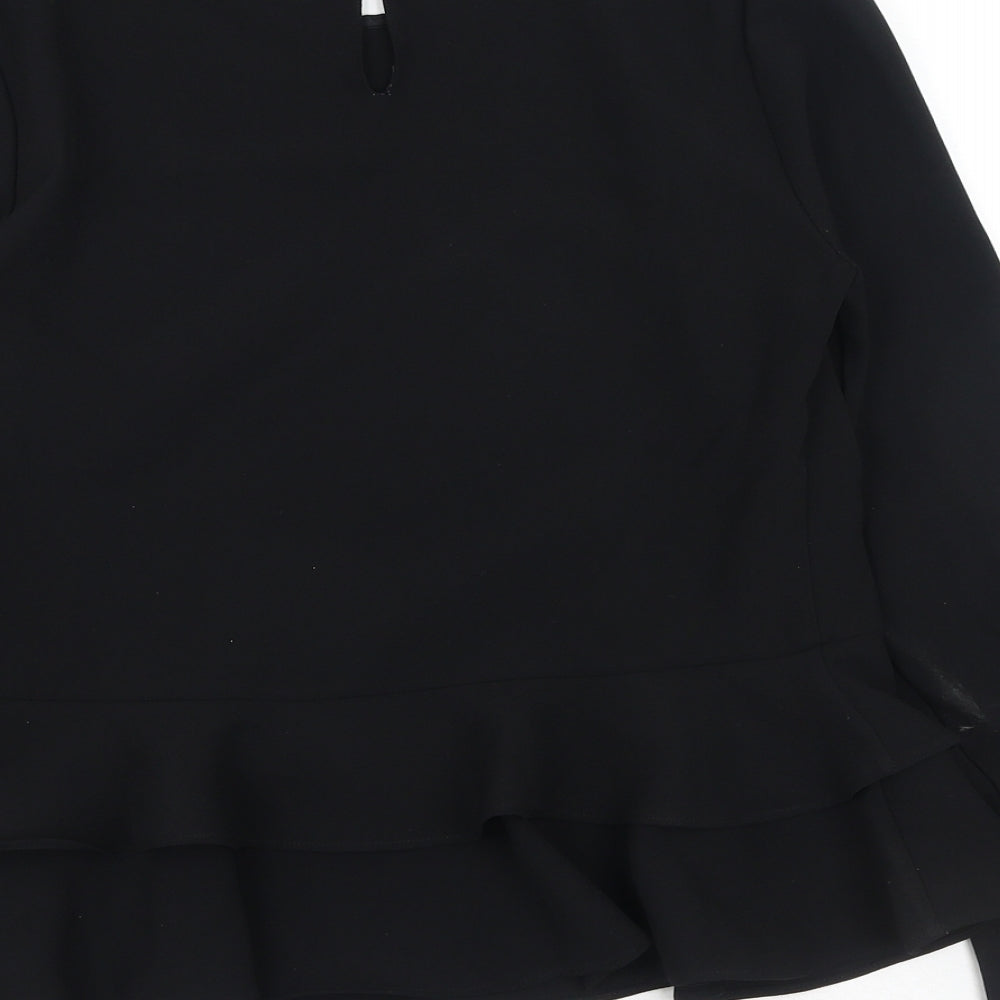 Zara Womens Black Polyester Basic Blouse Size S Scoop Neck