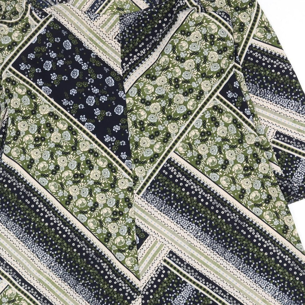 Marks & Spencer Womens Green Geometric Polyester A-Line Size 14 Round Neck Pullover - Cold Shoulder