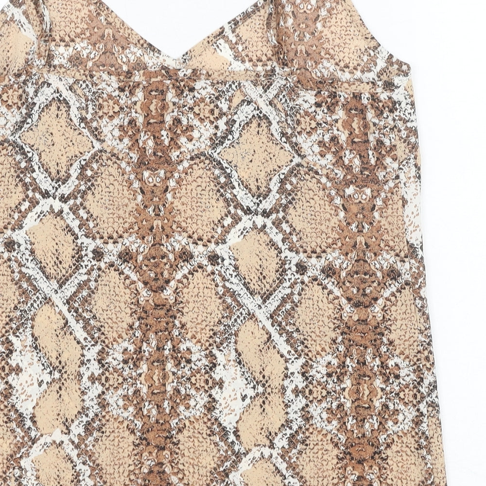 Marks & Spencer Womens Brown Animal Print Polyester Basic Tank Size 8 V-Neck - Snakeskin Pattern