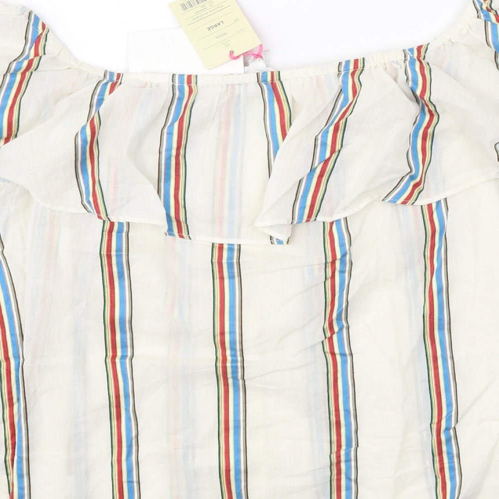 Monsoon Womens White Striped Cotton Basic Blouse Size L Off the Shoulder
