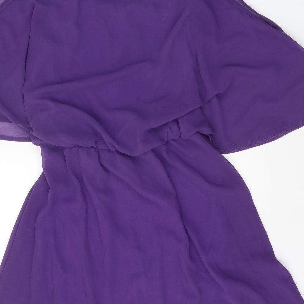 Katie Womens Purple Rayon A-Line Size S Round Neck Pullover - Cold Shoulder