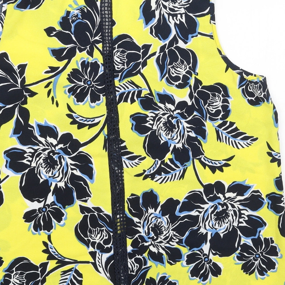 Warehouse Womens Yellow Floral Polyester Basic Blouse Size 16 V-Neck