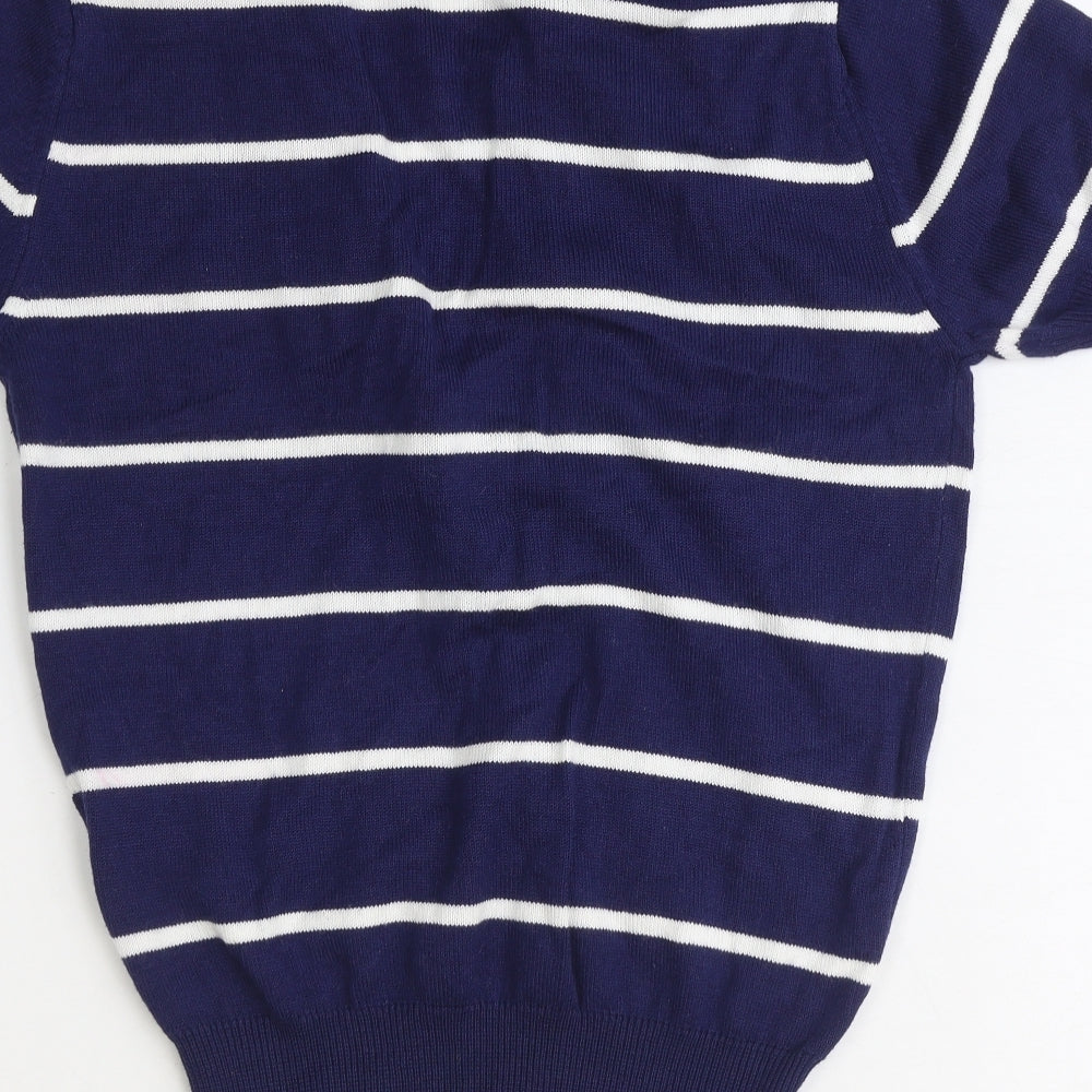 Kronk Womens Blue Collared Striped Cotton Pullover Jumper Size 8