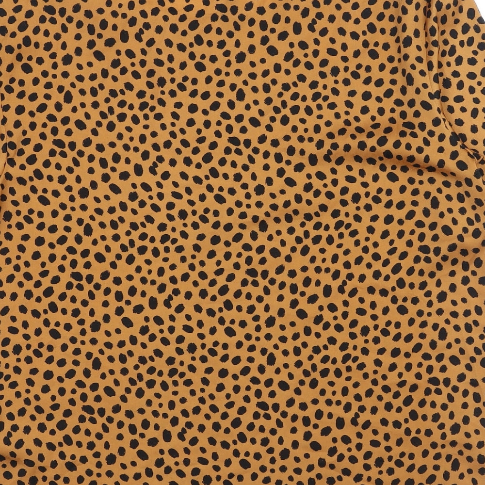 Marks and Spencer Womens Brown Animal Print Polyester Basic T-Shirt Size 6 Boat Neck - Cheetah Print