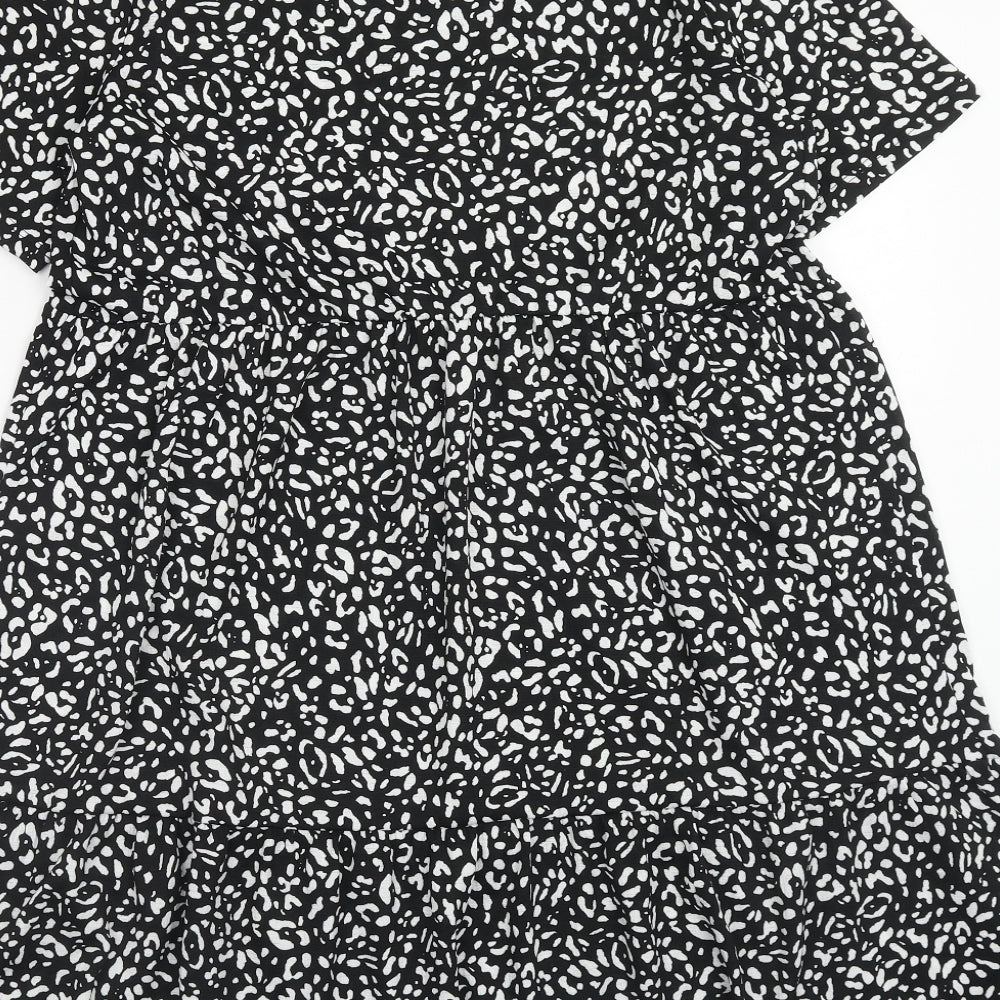 Papaya Womens Black Animal Print Polyester A-Line Size 12 Boat Neck Pullover