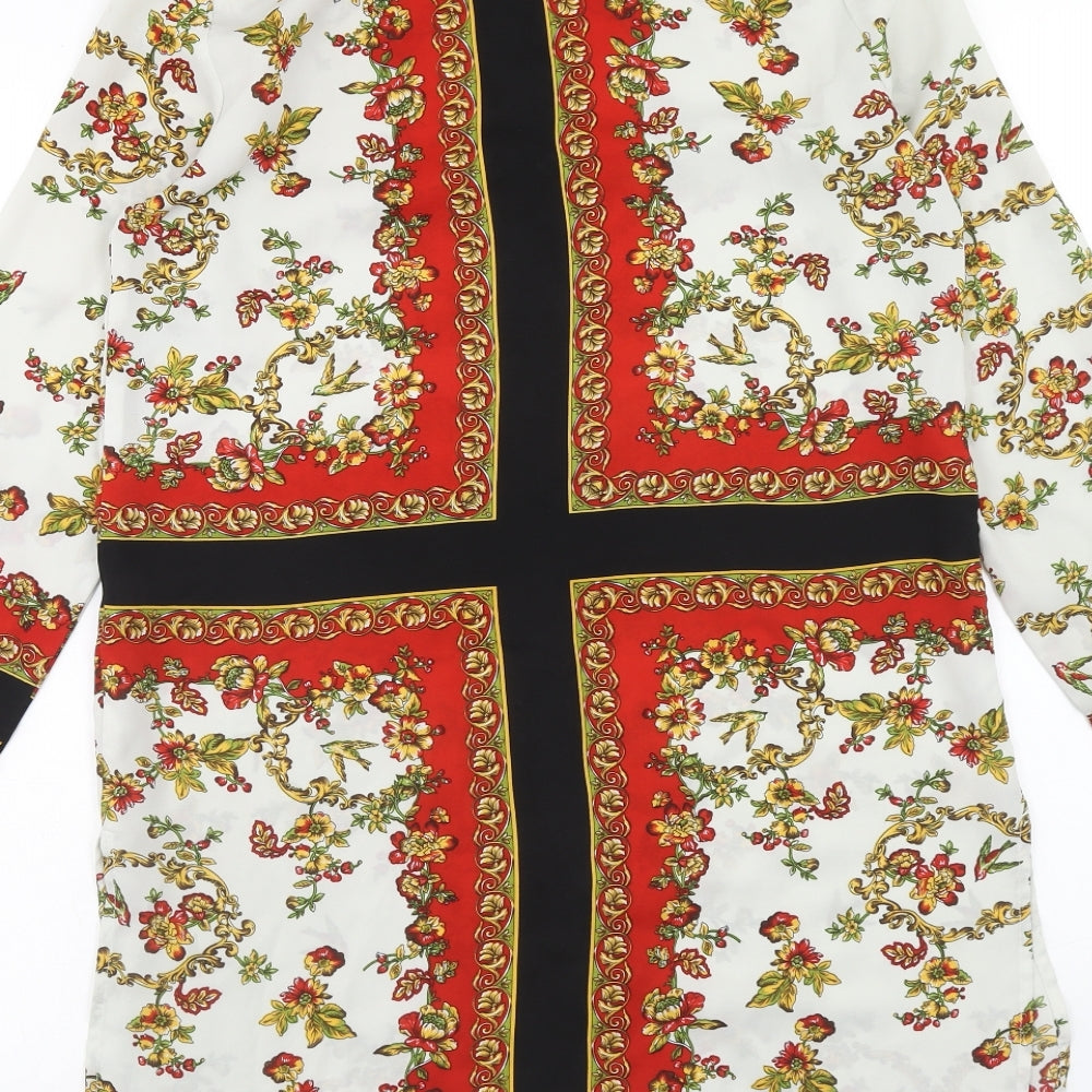 Love & Other things Womens White Geometric Polyester Shirt Dress Size XS Collared Button