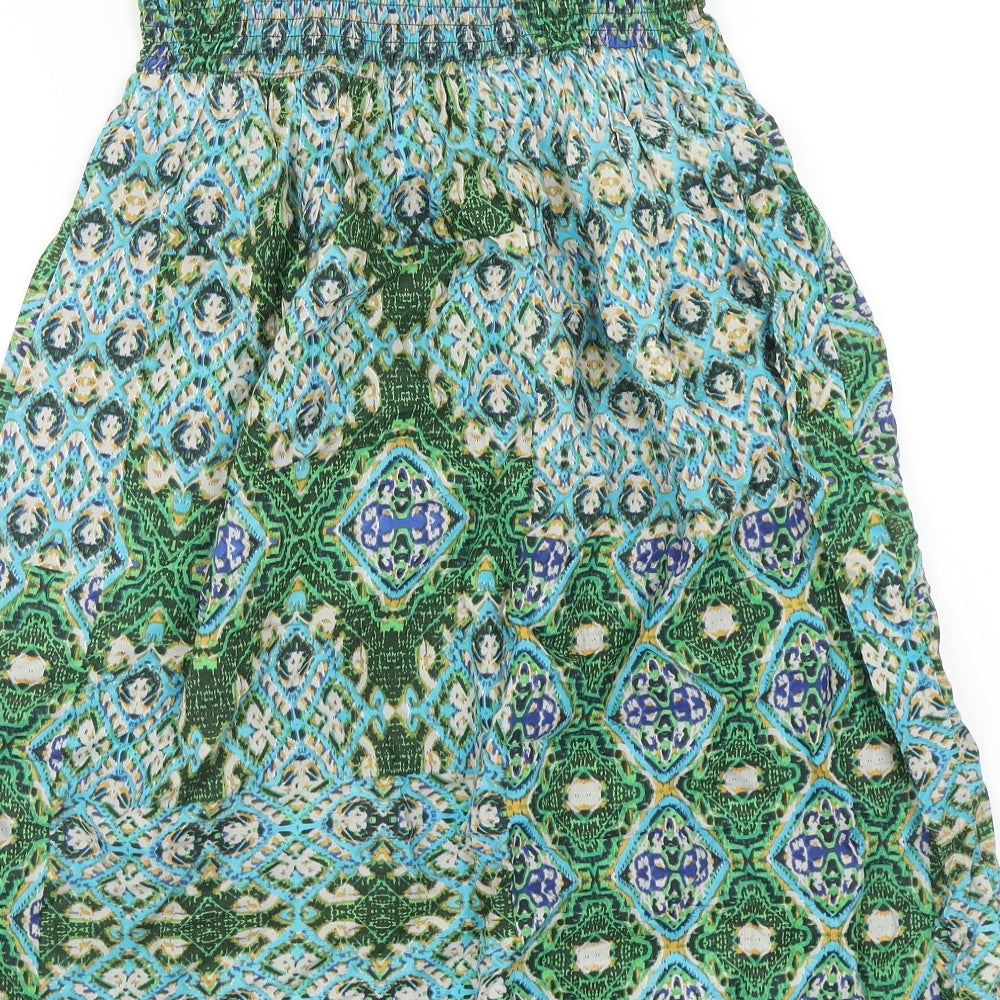 Peacocks Womens Green Geometric Viscose A-Line Size 8 Off the Shoulder Pullover - Shirred Top