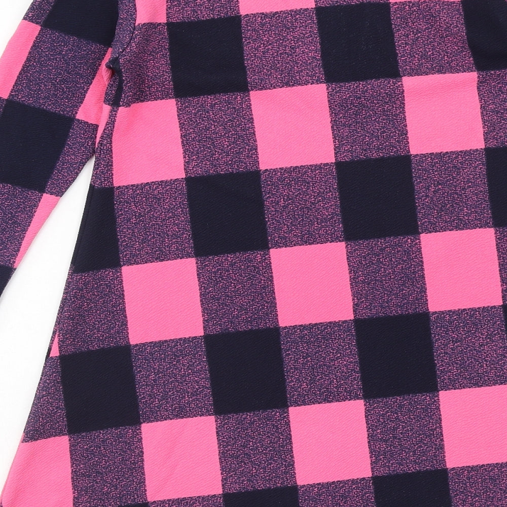 Silk Womens Pink Check Polyester Jumper Dress Size 10 Boat Neck Pullover