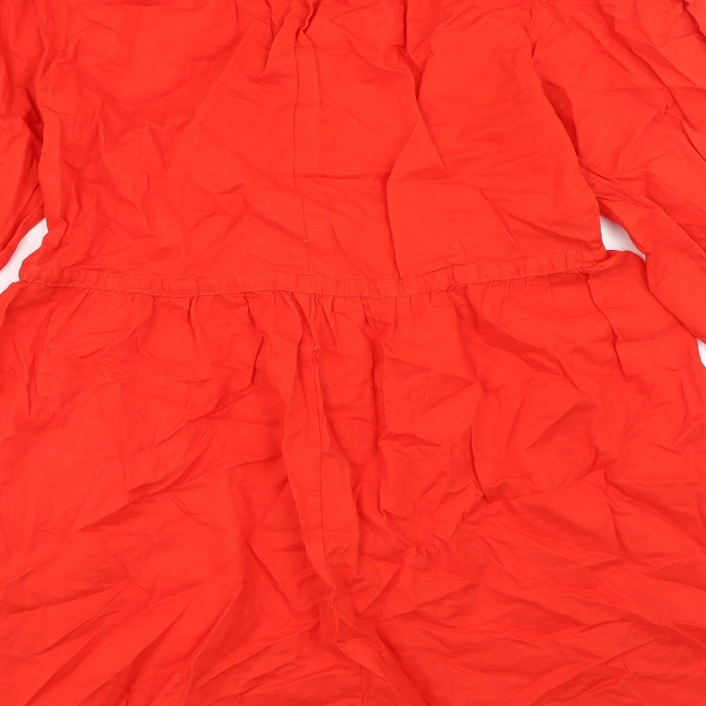 H&M Womens Red Herringbone Linen A-Line Size XS Roll Neck Button