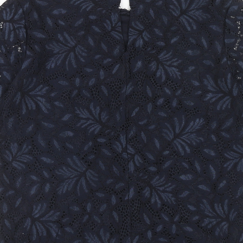 H&M Womens Blue Floral Viscose Basic Blouse Size S Round Neck