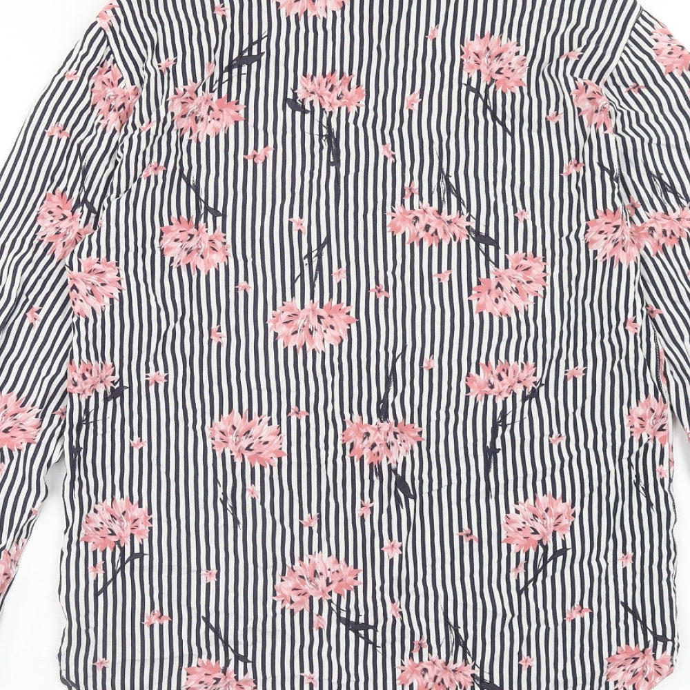 Warehouse Womens Black Geometric Viscose Basic Button-Up Size 6 V-Neck