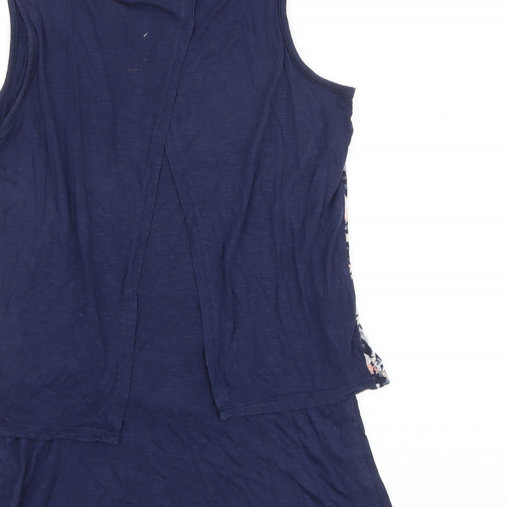 NEXT Womens Blue Floral 100% Cotton Basic Tank Size 8 Scoop Neck - Overlay