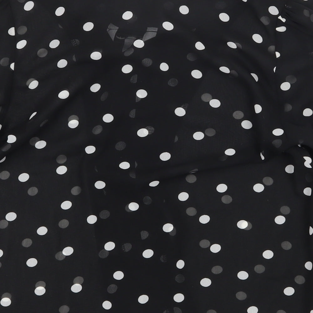 New Look Womens Black Polka Dot Polyester Basic Blouse Size 8 Boat Neck