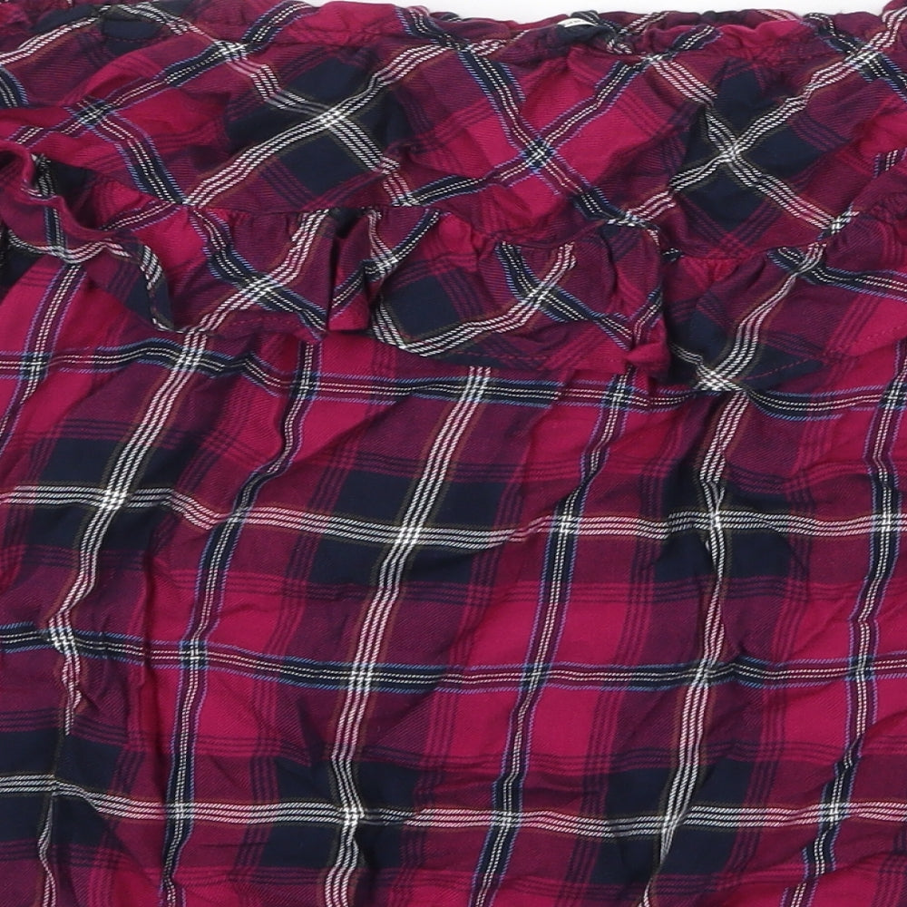 Stradivarius Womens Purple Plaid Viscose Basic Blouse Size M Off the Shoulder - Bardot