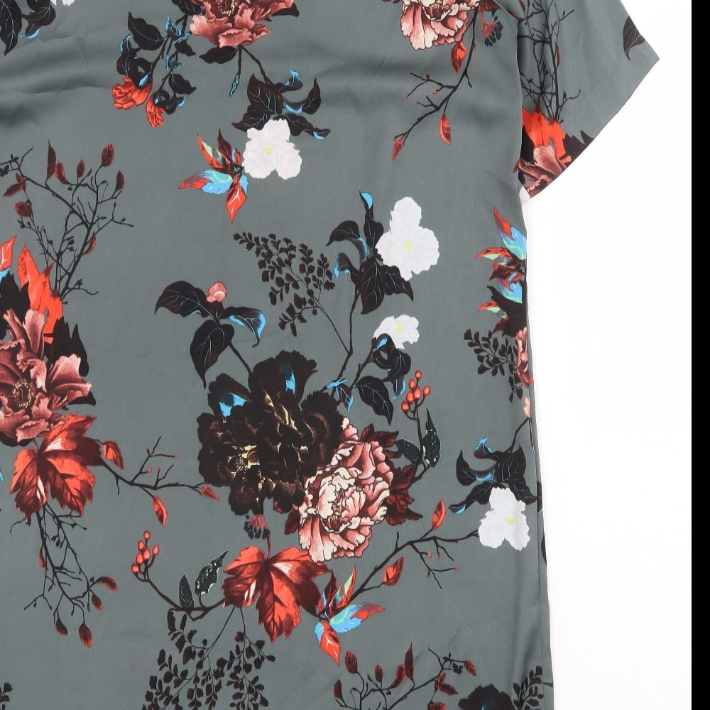 Only Womens Grey Floral Polyester Shift Size 12 Boat Neck Button