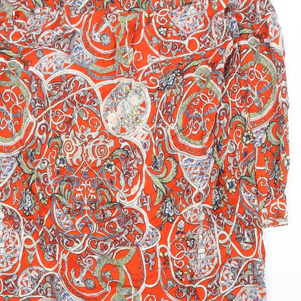 H&M Womens Orange Geometric Viscose A-Line Size 6 V-Neck Pullover
