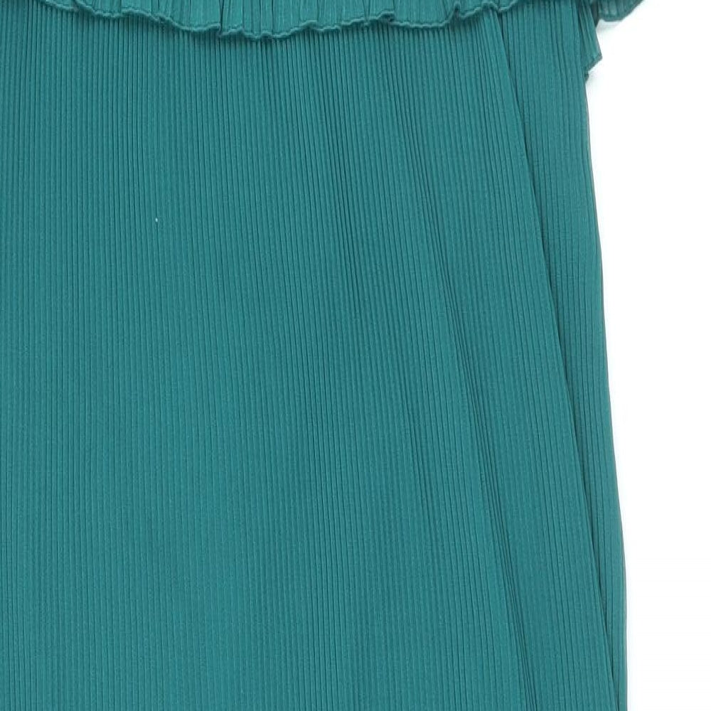 Marks & Spencer Womens Green Polyester Slip Dress Size 10 Square Neck Pullover - Plisse
