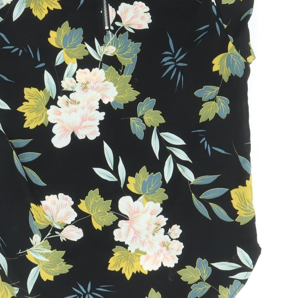 Only Womens Black Floral Polyester Basic Blouse Size 6 Scoop Neck