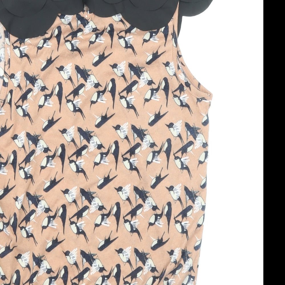 Atmosphere Womens Brown Geometric Polyester Basic Blouse Size 10 Collared - Bird Print Elastic Hem