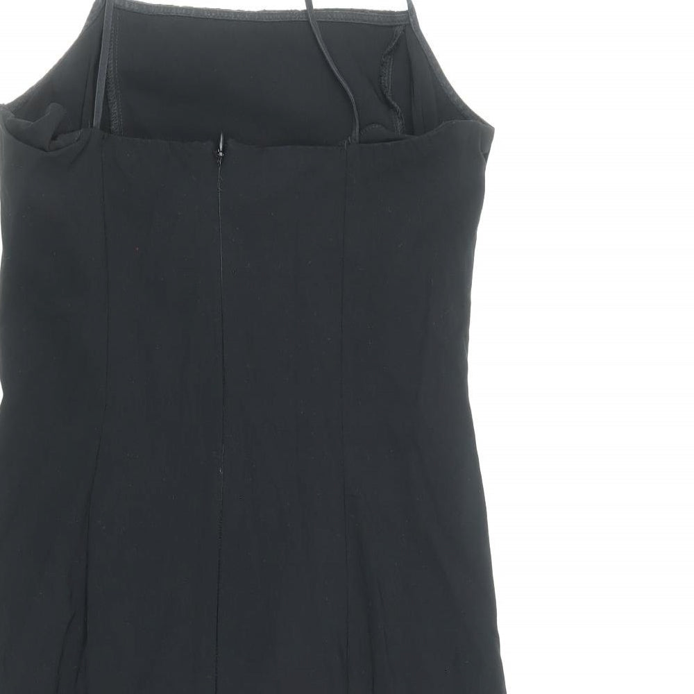 Topshop Womens Black Viscose Slip Dress Size 10 Square Neck Zip