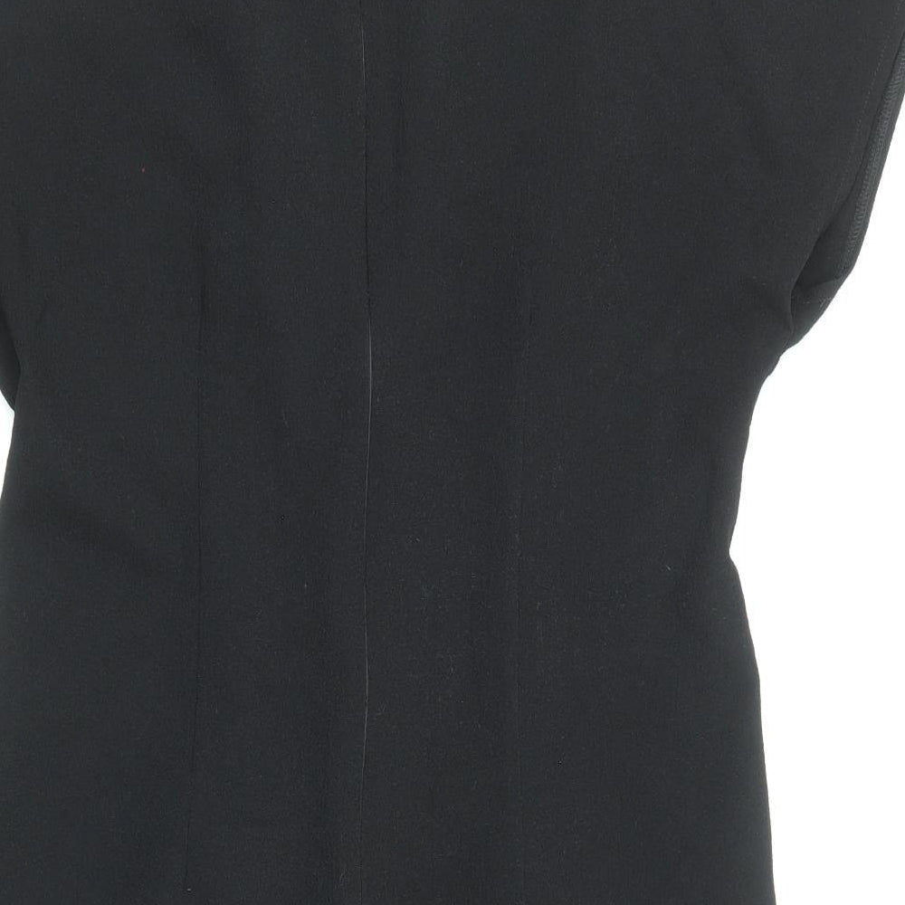 ASOS Womens Black Polyester A-Line Size 12 Boat Neck Zip - Pleat Detail