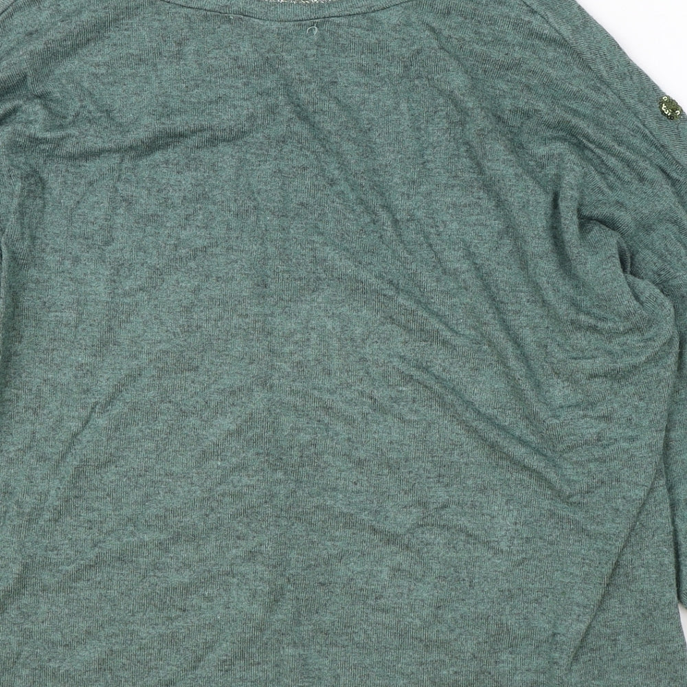 New Collection Womens Green Polka Dot Nylon Basic Blouse Size M Boat Neck