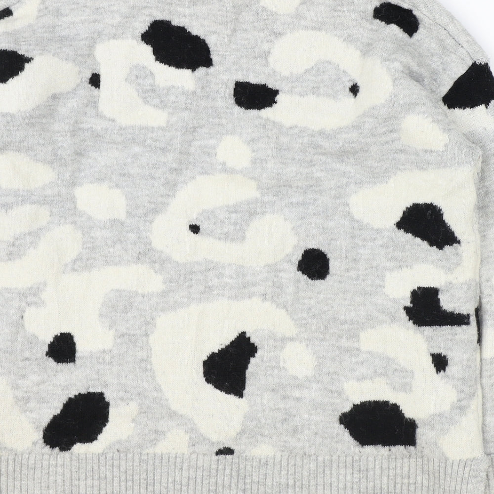 Marks & Spencer Womens Grey High Neck Animal Print Acrylic Pullover Jumper Size M - Leopard Print