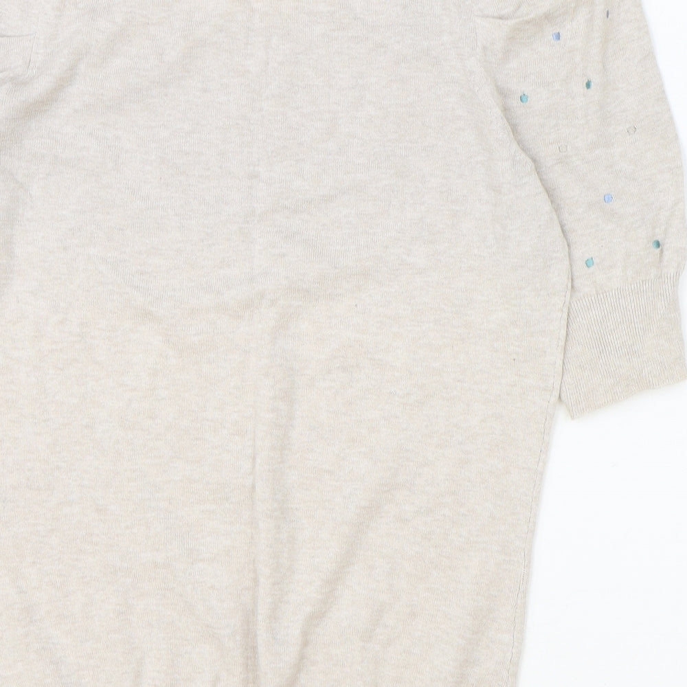 Dorothy Perkins Womens Beige Polka Dot Cotton Basic T-Shirt Size 12 Round Neck