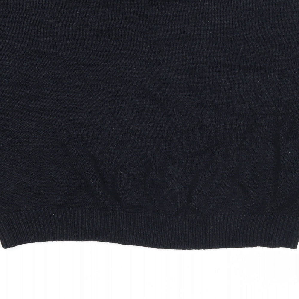 Divided Womens Black Round Neck Striped Acrylic Pullover Jumper Size S