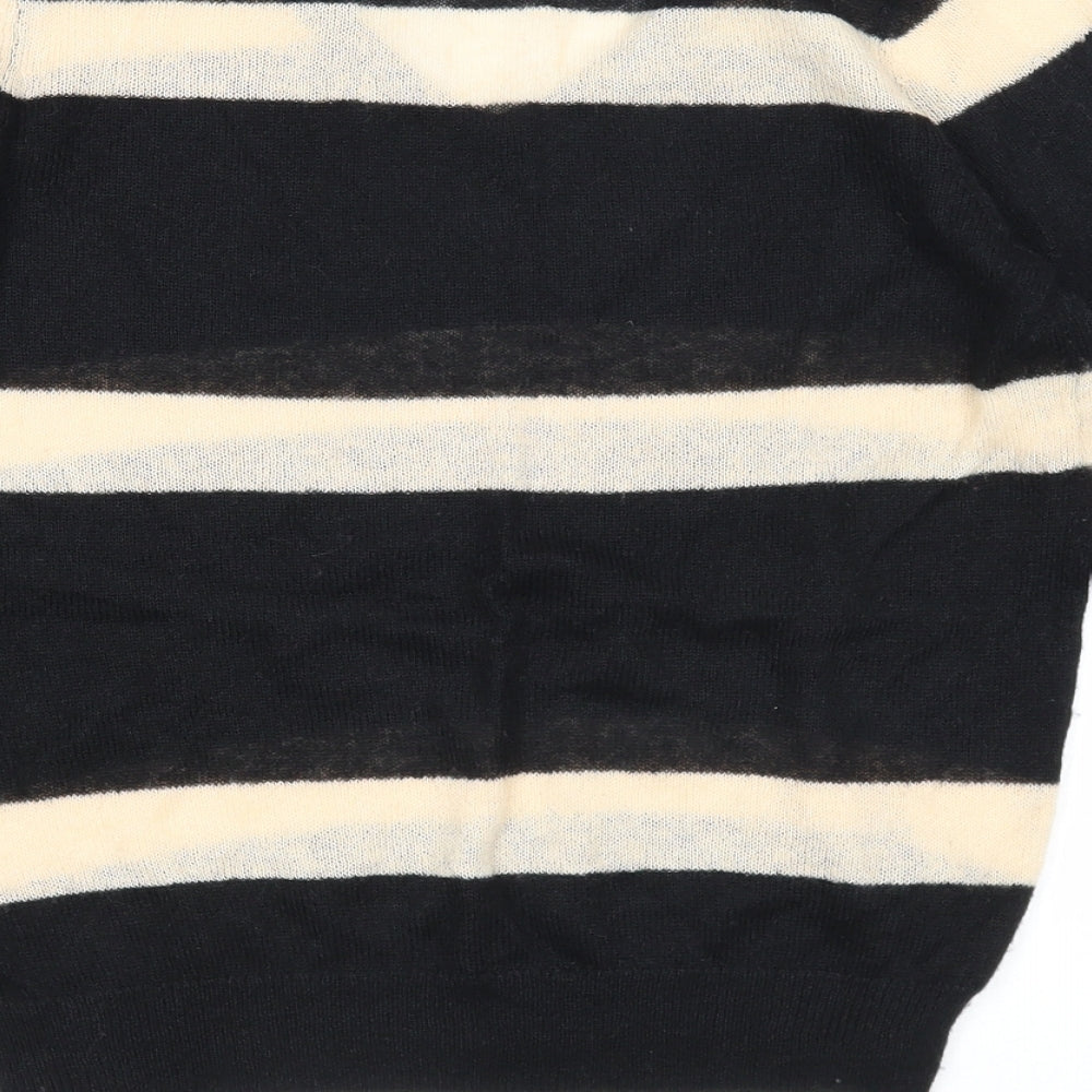 Nine Womens Black V-Neck Striped Acrylic Pullover Jumper Size 10