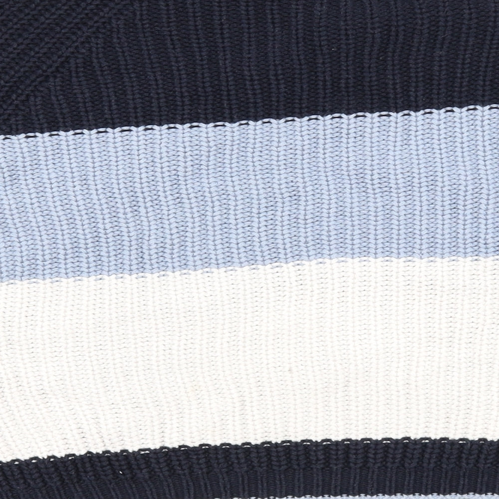 Marks & Spencer Womens Blue Round Neck Striped Cotton Pullover Jumper Size M - Cropped