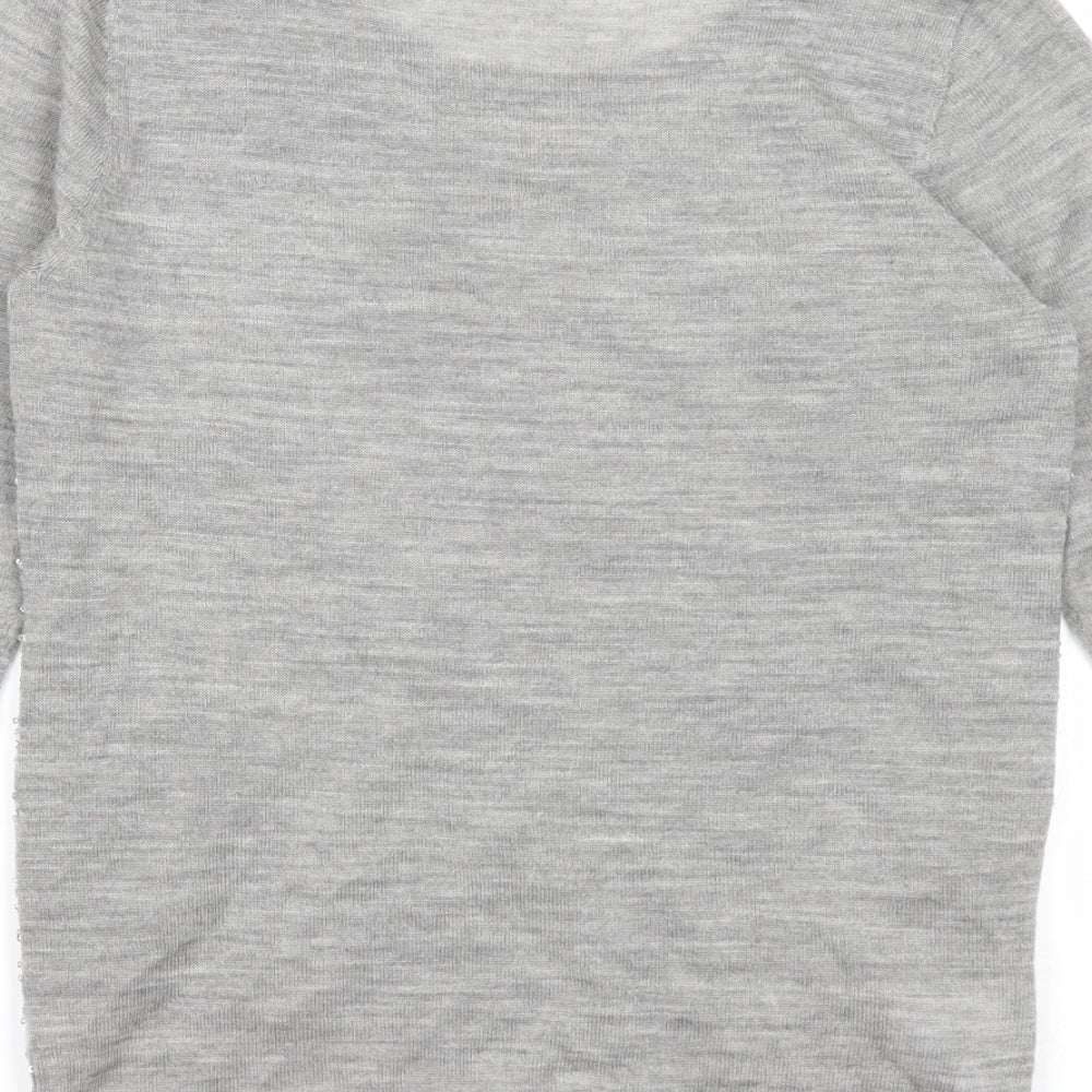 Mango Womens Grey Round Neck Geometric Acrylic Pullover Jumper Size S