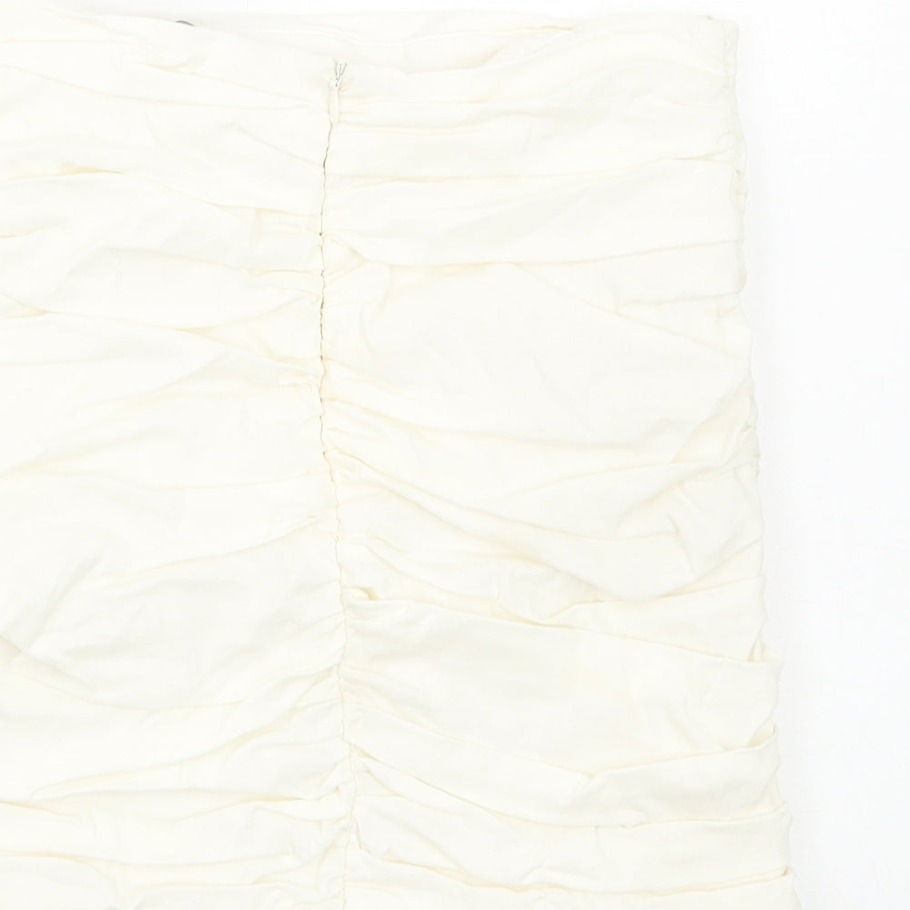 Zara Womens Ivory Cotton Bandage Skirt Size M Zip
