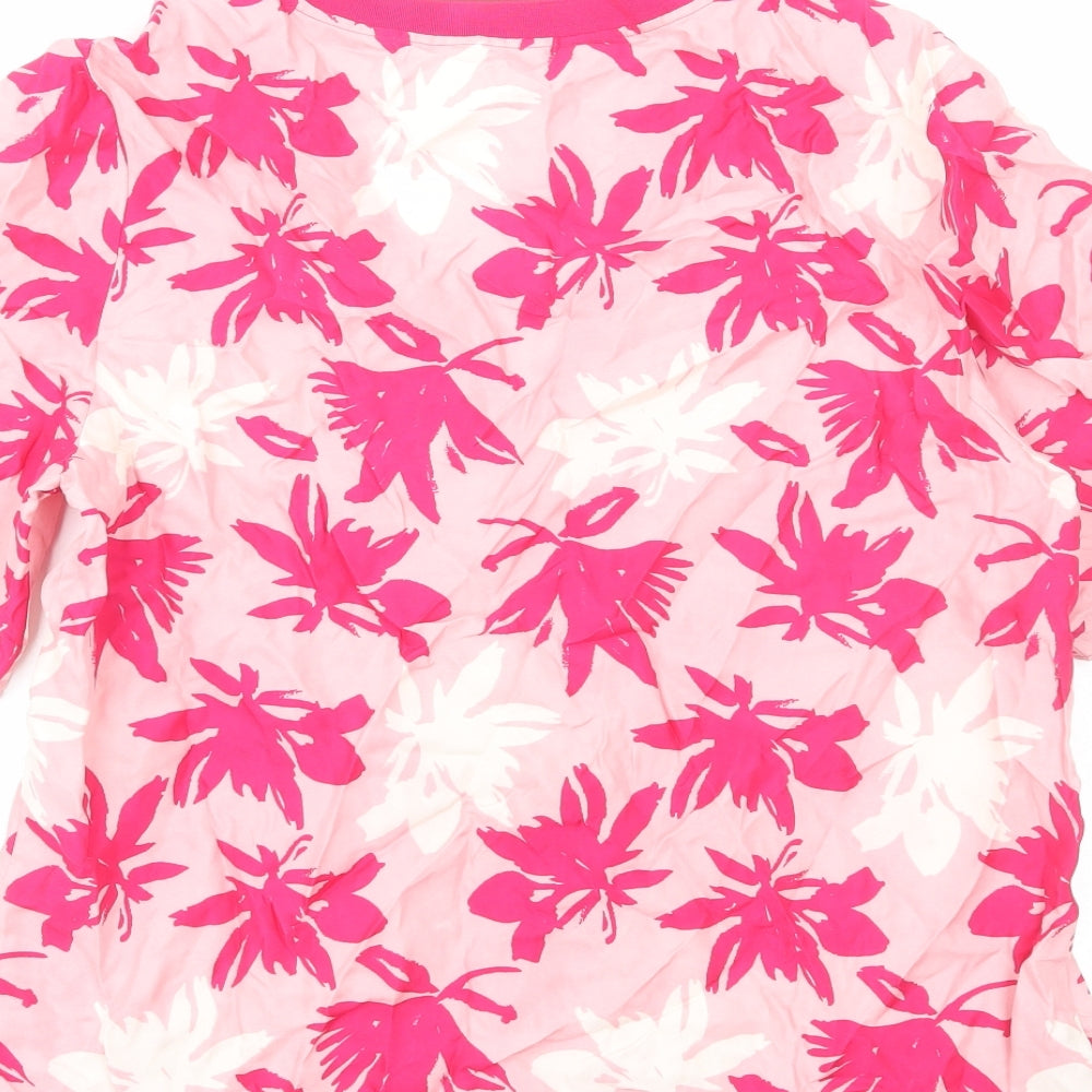 Preworn Womens Pink Floral Polyester Basic T-Shirt Size M V-Neck