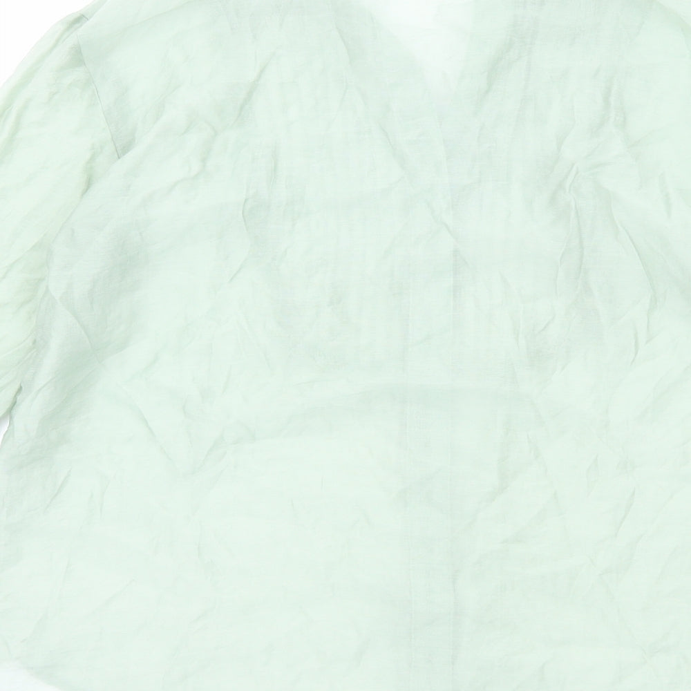 Zara Womens Green Polyester Basic Button-Up Size S V-Neck