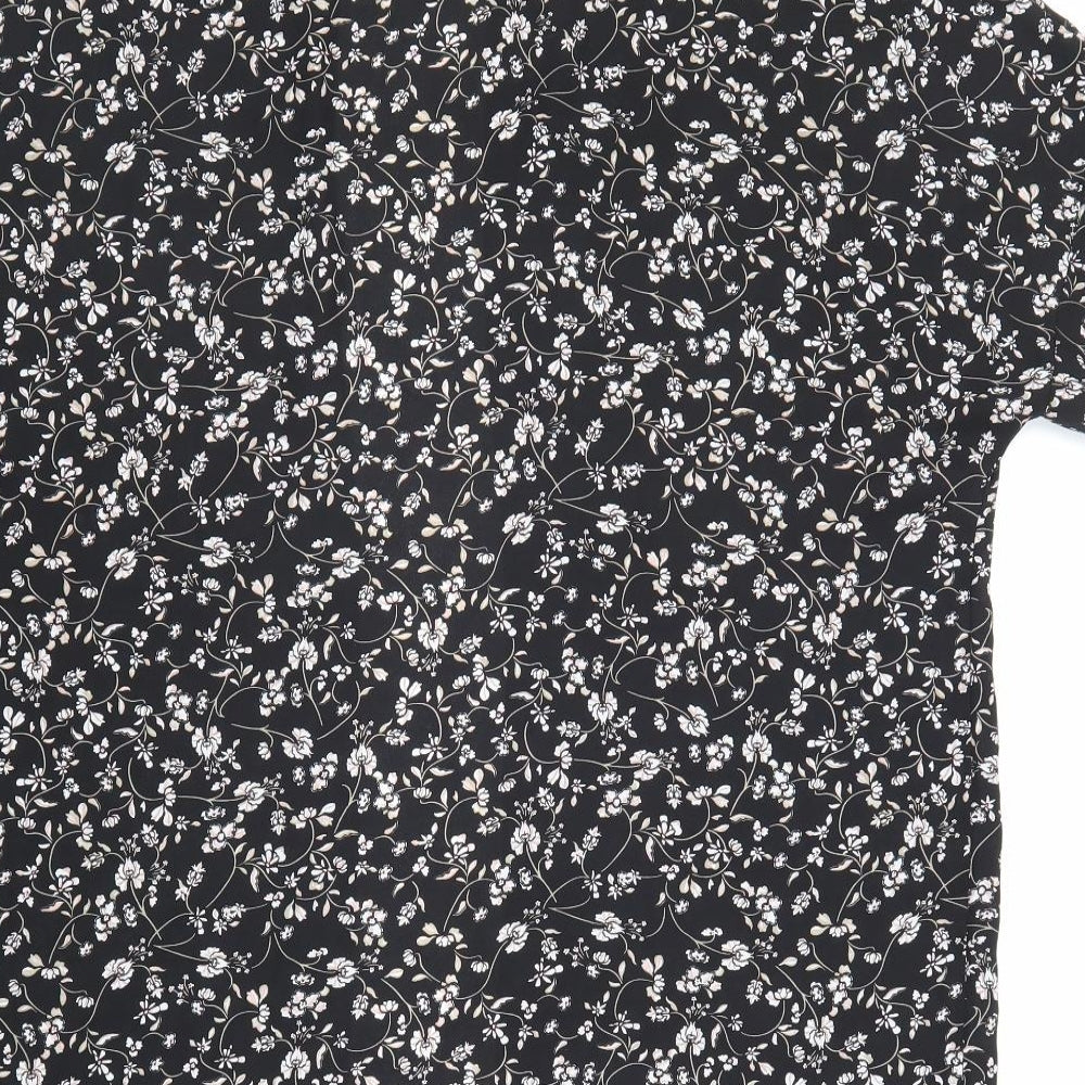 Divided Womens Black Floral Polyester Kimono Blouse Size XS V-Neck
