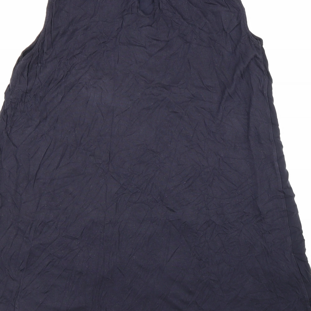 Mango Womens Blue Viscose A-Line Size L Boat Neck Button